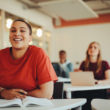 A woman smiling in a classroom
